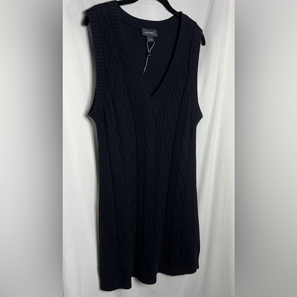 ASOS Monki Robin cotton knitted v neck sleeveless black mini dress - Picture 5 of 17